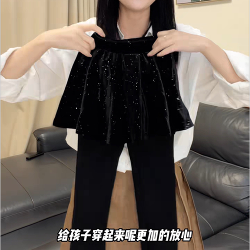 女童加绒裤子秋冬新款加厚丝绒假两件中大童外穿裙裤打底裤裤裙