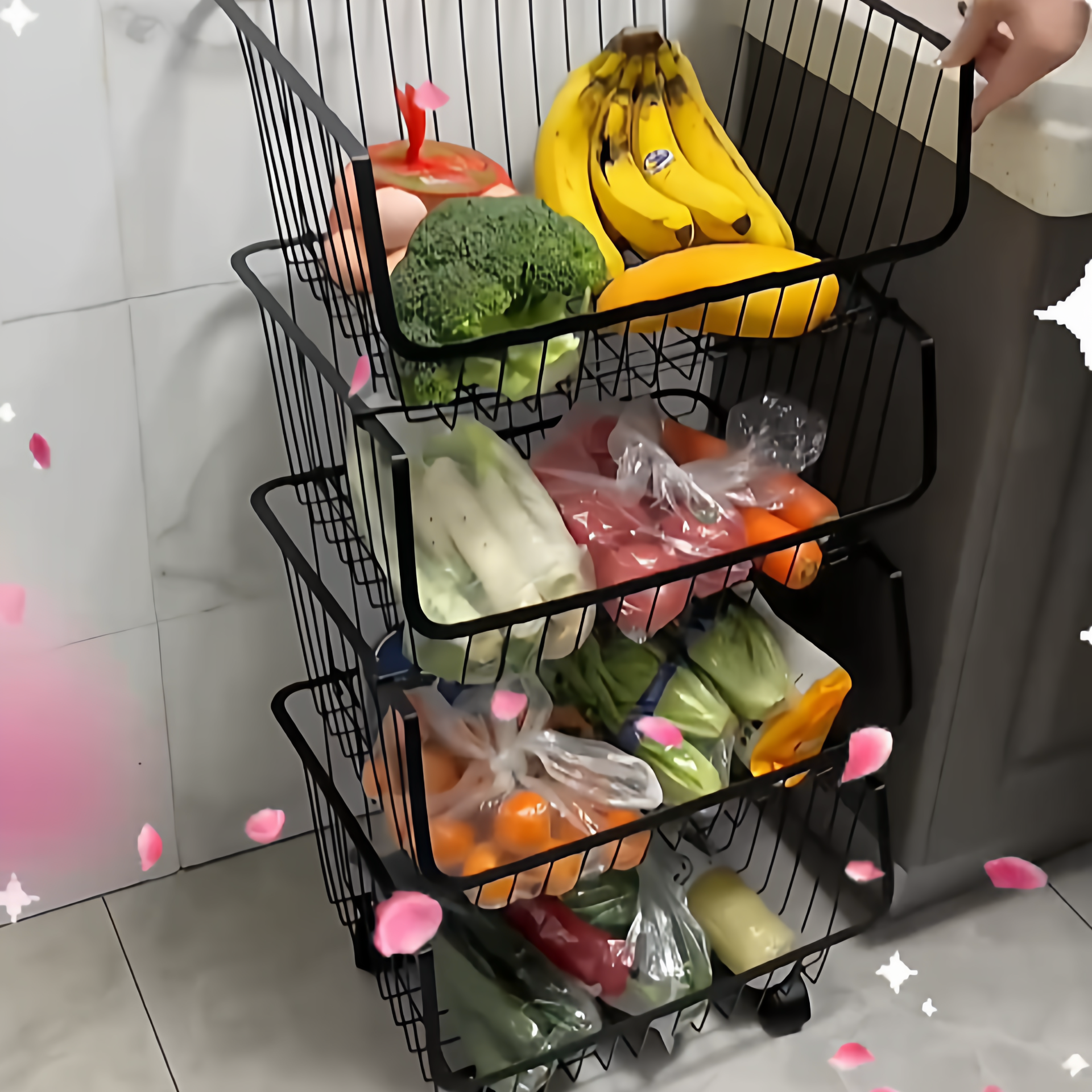 多层果蔬篮蔬菜收纳置物架厨房水果收纳架多功能手推车落地储物架