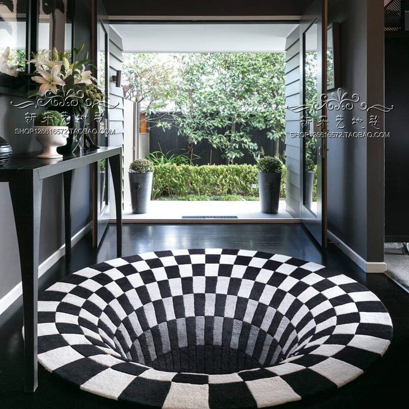 黑白欧式美式日韩圆形地毯垫客厅餐厅卧室书房玄关电脑椅高端定制