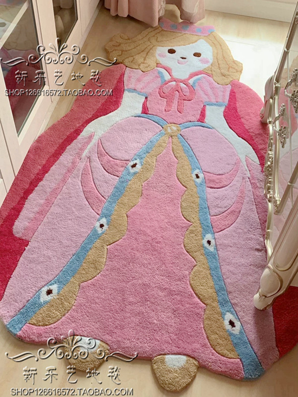 粉色女孩公主儿童卡通幼儿园早教客厅卧室床边手工腈纶地毯定制