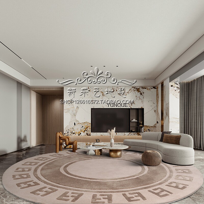 定制LOGO意式中式圆形地毯客厅美式轻奢书房卧室床边手工腈纶定制