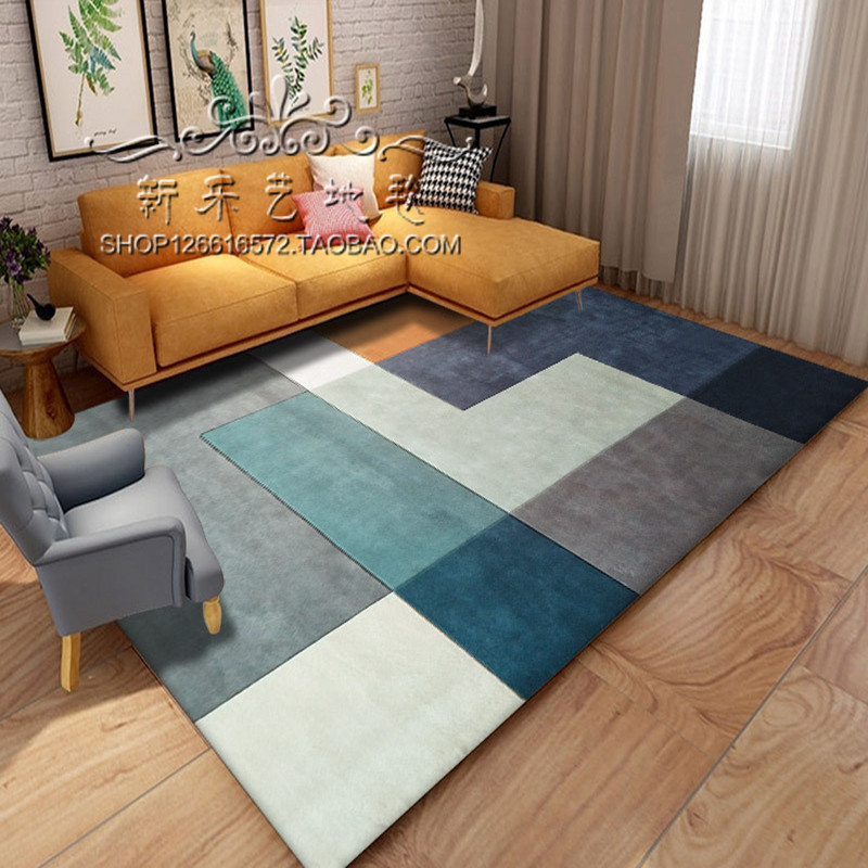 现代彩色格子美式样板房地毯客厅茶几垫沙发卧室床边书房手工定制