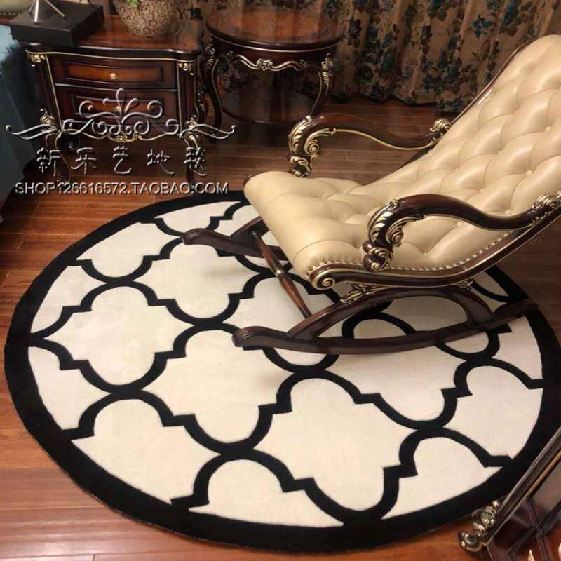 黑白欧式美式地垫圆形地毯客厅餐厅卧室书房玄关电脑椅手工定制