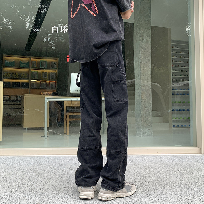 25高街复古裤脚拉链牛仔裤男伐木工设计款水洗直筒长裤G98929-P65,男装牛仔裤,星座814-1（原电商B253-1）