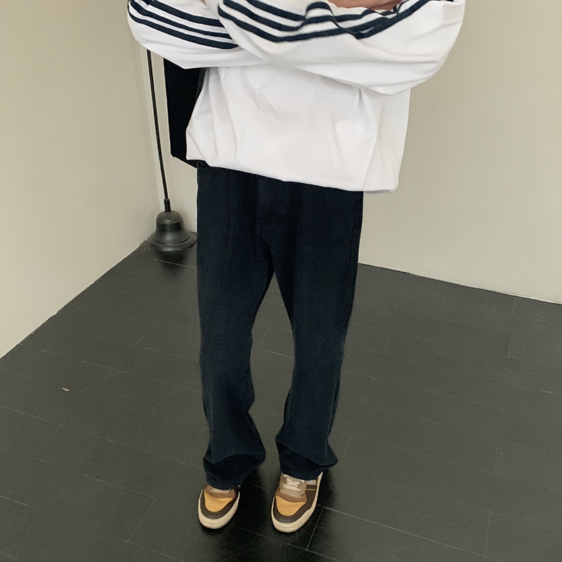 美式复古水洗棉加软牛仔裤男女小众拼接设计款微喇长裤G98928-P65,男装牛仔裤,星座814-1（原电商B253-1）