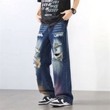 美式高街复古破洞乞丐裤男春夏痞帅水洗宽松直筒牛仔裤G9120-P65，男装牛仔裤，星座814-1（原电商B253-1）
