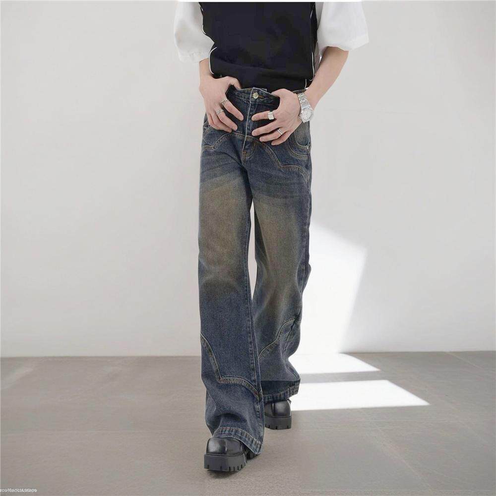 美式复古痞帅深色牛仔裤男女宽松微喇高街裤子G2281-P58,男装牛仔裤,星座814-1（原电商B253-1）