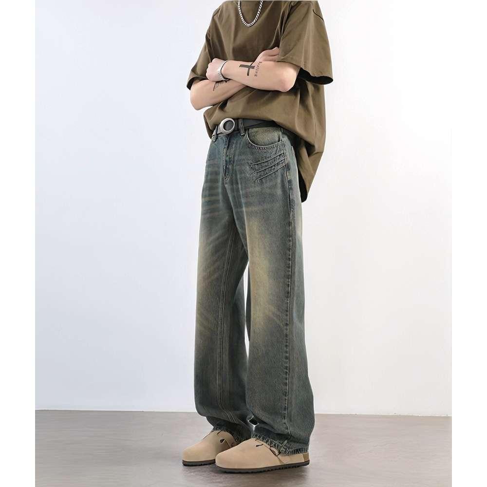 美式潮牌微喇牛仔裤男高街cleanfit水洗做旧宽松直筒裤G8075-P58,男装牛仔裤,星座814-1（原电商B253-1）