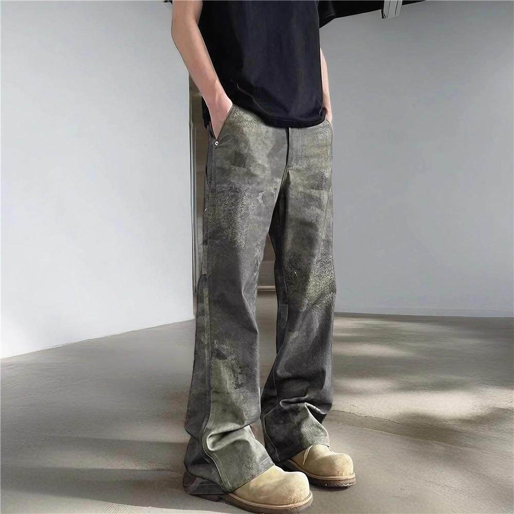 美式复古设计感做旧褪色迷彩牛仔裤男直筒工装微喇裤子G5817-P58，男装牛仔裤，星座814-1（原电商B253-1）