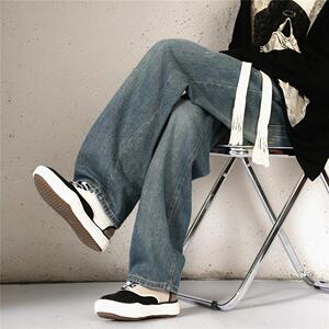 冬季vibe加绒加厚复古牛仔裤男女直筒裤宽松阔腿裤G99501-P50图片