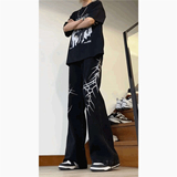 美式复古刺绣重工黑色牛仔裤男宽松垂感微喇阔腿裤G5099-P55，男装牛仔裤，星座814-1（原电商B253-1）