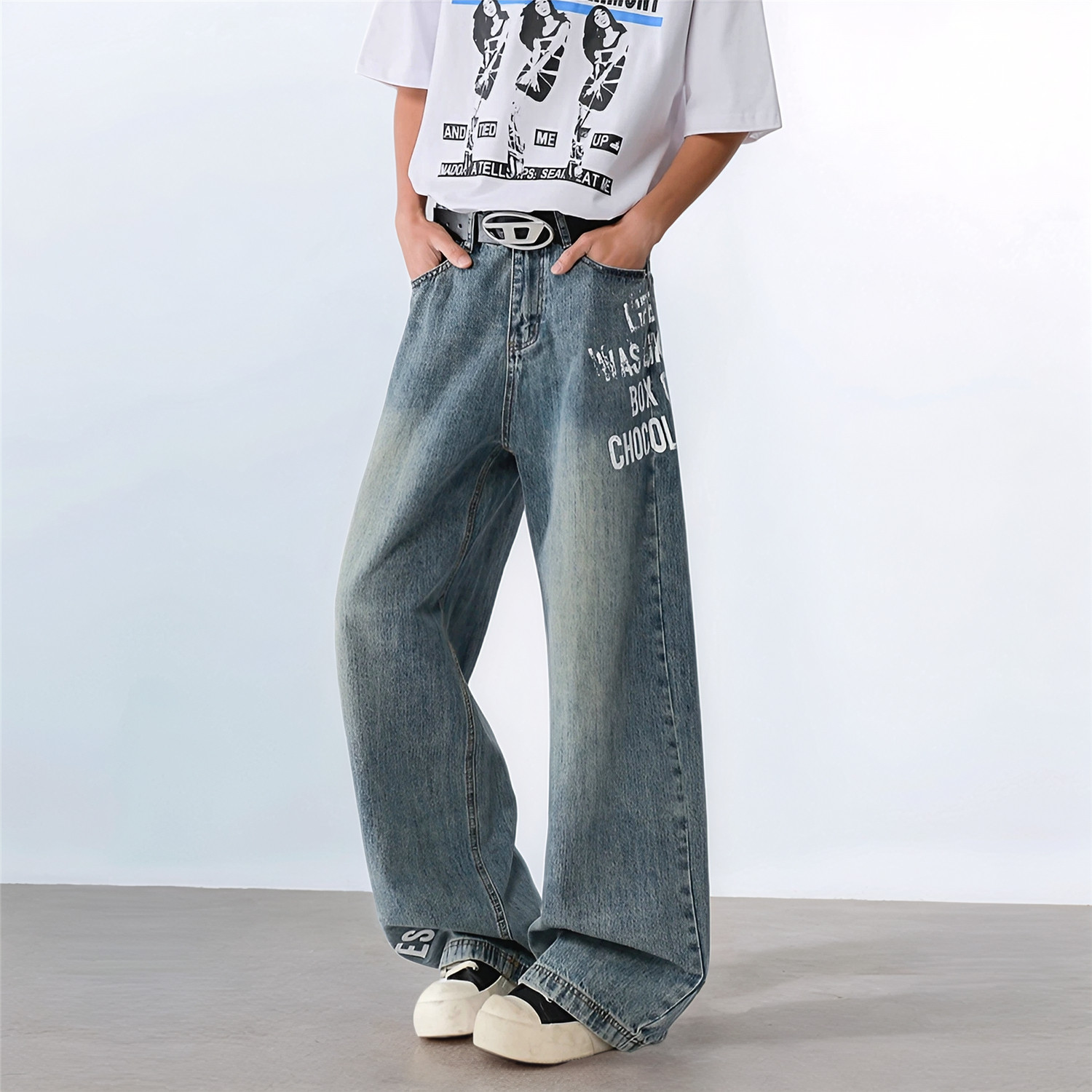 2025美式复古字母印花水洗牛仔裤男女宽松直筒长裤G5642-P58,男装牛仔裤,星座814-1（原电商B253-1）