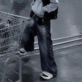 闪电纹水洗宽松牛仔裤男女vibe风设计感阔腿裤子G2280-P65，男装牛仔裤，星座814-1（原电商B253-1）