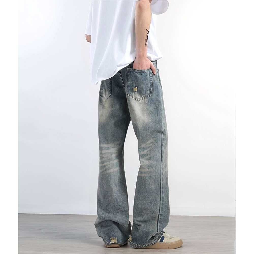美式潮牌微喇牛仔裤男高街cleanfit水洗做旧宽松直筒裤G8075-P58,男装牛仔裤,星座814-1（原电商B253-1）