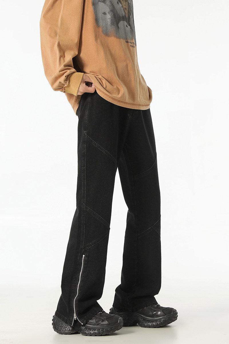 美式高街小众侧拉链牛仔裤男生cleanfit微喇叭长裤子G9117-P65，男装牛仔裤，星座814-1（原电商B253-1）