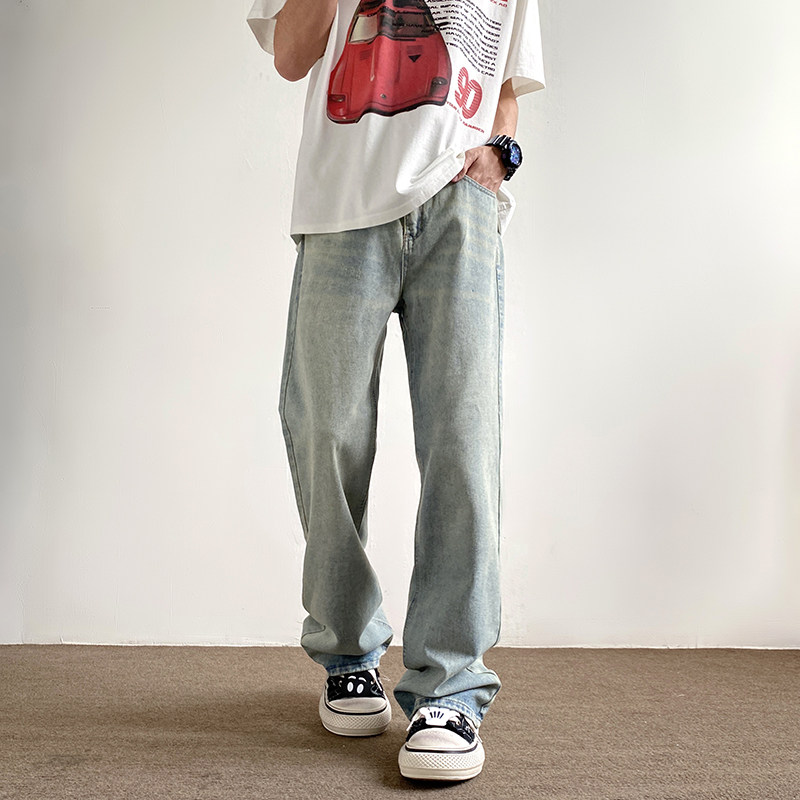 现货~美式复古泥黄微喇叭牛仔裤男高街ins宽松百搭长裤G8806-P65,男装牛仔裤,星座814-1（原电商B253-1）