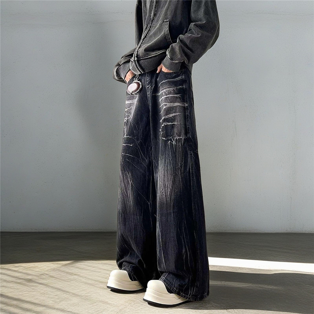 美式cleanfit水洗做旧闪电纹牛仔裤男女高街宽松阔腿裤G5095-P58，男装牛仔裤，星座814-1（原电商B253-1）