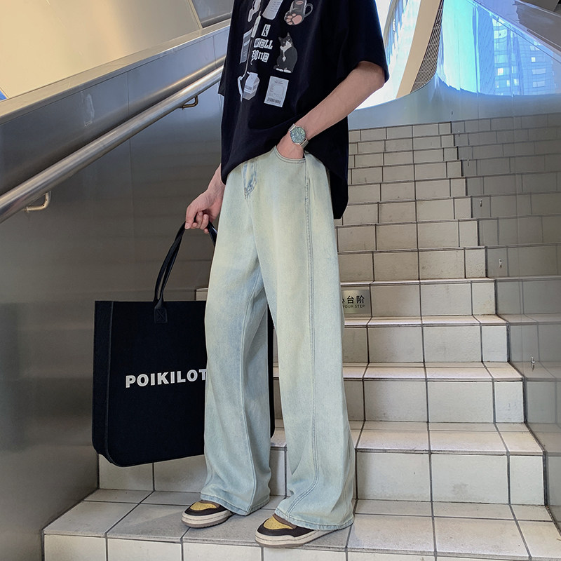 高街复古浅蓝色直筒牛仔裤男2025夏季显瘦宽松直筒裤G9563-P58,男装牛仔裤,星座814-1（原电商B253-1）