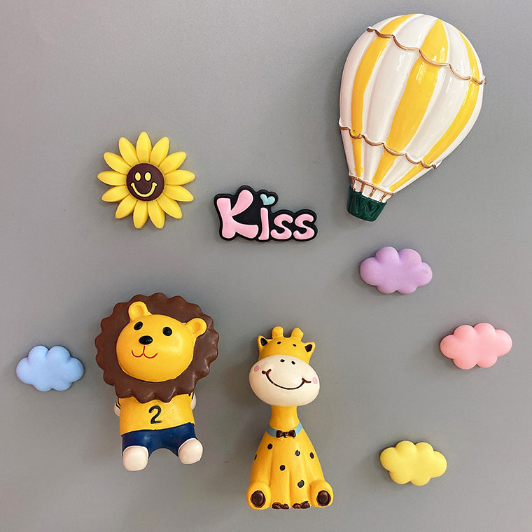 仰望星空卡通动物磁性贴冰箱贴立体吸铁石扫把女治愈系装饰品可爱