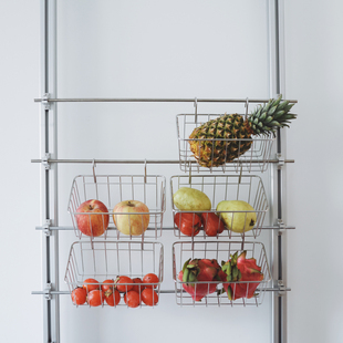 半宅壁挂式不锈钢挂杆挂篮面包店陈列架厨房杂粮水果收纳篮置物架