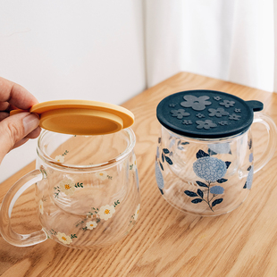 半宅森系玻璃茶杯带盖带茶滤喝水杯子耐热玻璃茶水分离过滤泡茶杯