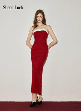 Sheer Luck Abby蝴蝶结小香风抹胸连衣长裙套装