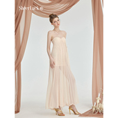 Luck Thea 抹胸网纱连衣裙女夏季 Sheer 新款 性感露背高级感长裙