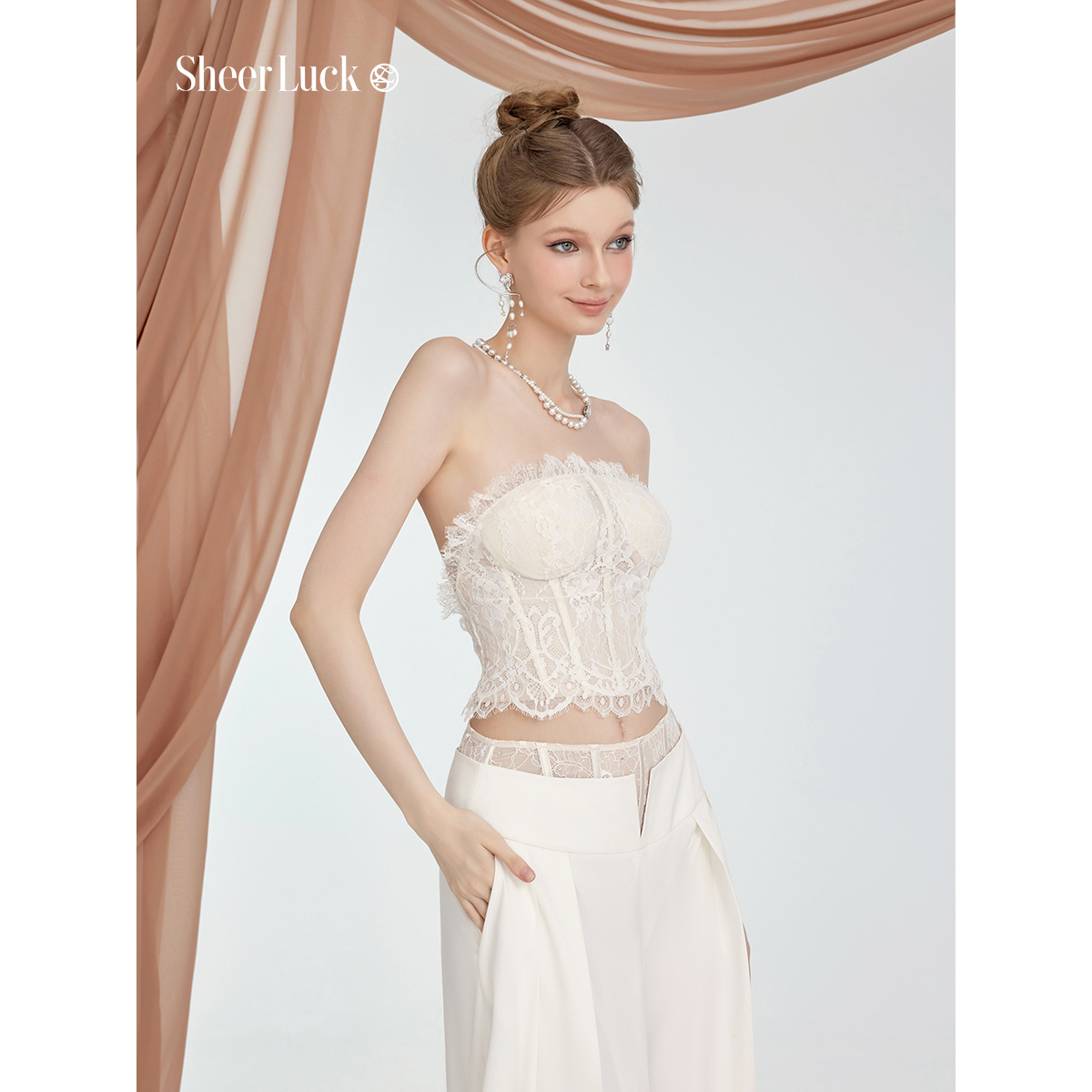 Sheer Luck Naomi蕾丝网纱鱼骨露背胸衣女夏季新款外穿抹胸上衣