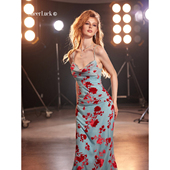 新款 连衣裙 Luck Hana石榴花植绒拖尾绑带秋季 王菊同款 Sheer