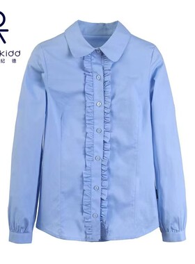 伊顿纪德校服学院风女童蓝色花边淑女长袖短袖衬衫10c251/10c203