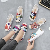 懒人渔夫鞋 女 百搭平底老北京布鞋 女2021春夏韩版 一脚蹬套脚帆布鞋