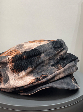 复古废土风扎染钢丝贝雷帽女春夏亚文化百搭褶皱显脸小画家帽子潮