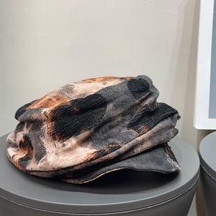 复古废土风扎染钢丝贝雷帽女春夏亚文化百搭褶皱显脸小画家帽子潮