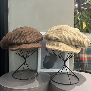 日系全棉毛绒保暖贝雷帽女秋冬百搭美拉德复古显脸小云朵画家帽子