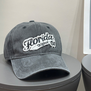 水洗复古做旧棒球帽女春夏美式 刺绣百搭显脸小遮阳防晒鸭舌帽子男