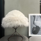 白色毛毛长白山雪山毛绒渔夫帽女冬季 保暖防寒大头围拍照蒙古帽子