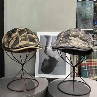 复古迷彩鸭舌前进帽女夏大头围日系百搭辣妹贝雷帽子遮阳显脸小潮