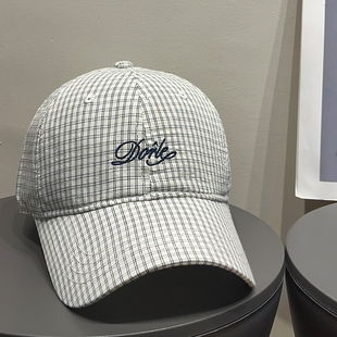 大头围美式 休闲格子复古棒球帽女春夏加深百搭防晒显脸小鸭舌帽子