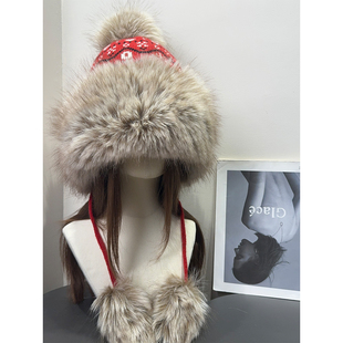 2026年新年红色复古费尔岛护耳帽女秋冬双层保暖圣诞礼物毛球帽子