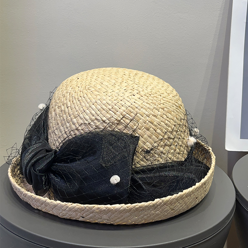100%拉菲草帽子女夏防晒遮阳帽上海贵妇气质渔夫帽显脸小优雅礼帽