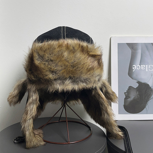 复古草原仿皮草毛绒雷锋帽女秋冬旅游保暖防风大头围飞行员帽子男