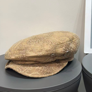 重工复古民族风刺绣纽扣贝雷帽女秋冬百搭显脸小文艺画家八角帽子