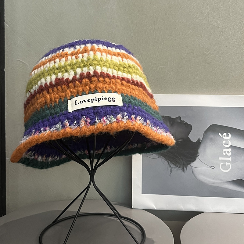 小众民族风彩虹条纹毛线帽女秋冬韩系百搭针织渔夫帽子多巴胺盆帽,服饰配件/皮带/帽子/围巾,帽子,淘宝优惠券,粉丝福利购,淘宝优惠卷