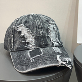 牛仔重工复古做旧破洞棒球帽女春夏个性 磨毛遮阳显脸小鸭舌帽子男