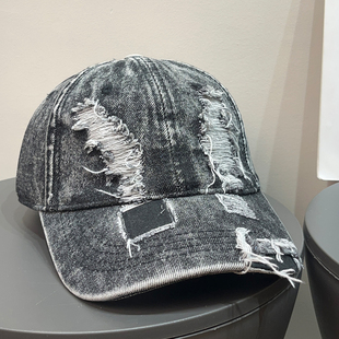 牛仔重工复古做旧破洞棒球帽女春夏个性 磨毛遮阳显脸小鸭舌帽子男