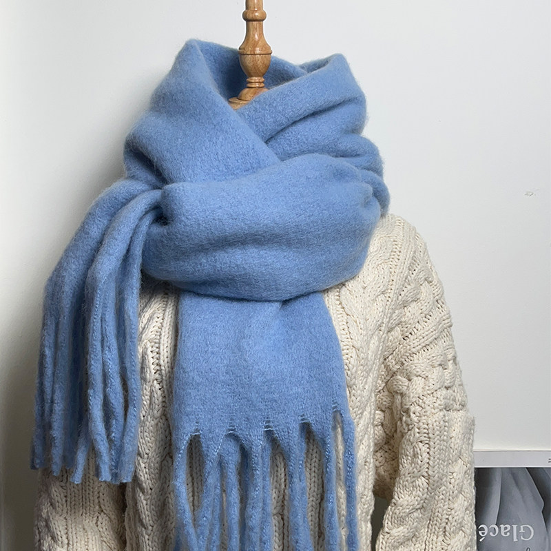 韩国ins氛围感马海毛纯色围巾女秋冬新款加厚保暖松软拉毛围脖潮