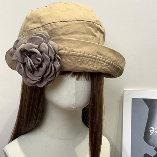 原创日系复古花朵翻檐渔夫帽女夏全棉遮阳透气春秋显脸小文艺帽子