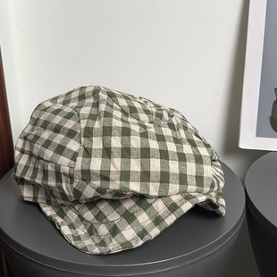 文艺复古美术生褶皱贝雷帽女春夏棉麻百搭透气防晒显脸小画家帽子