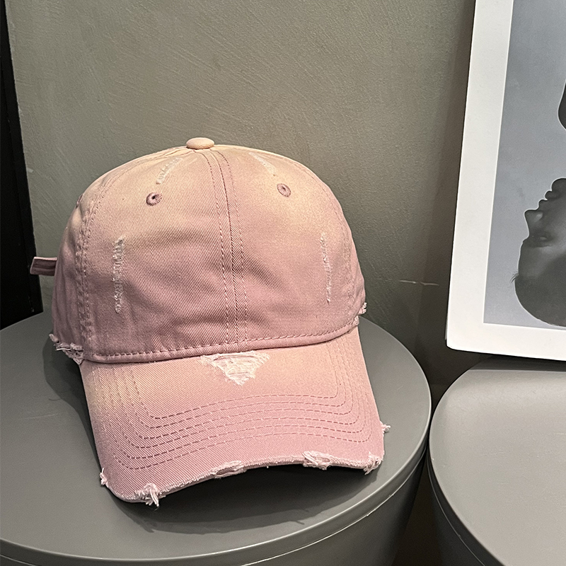 棒球帽新款防晒加大破洞粉色美式