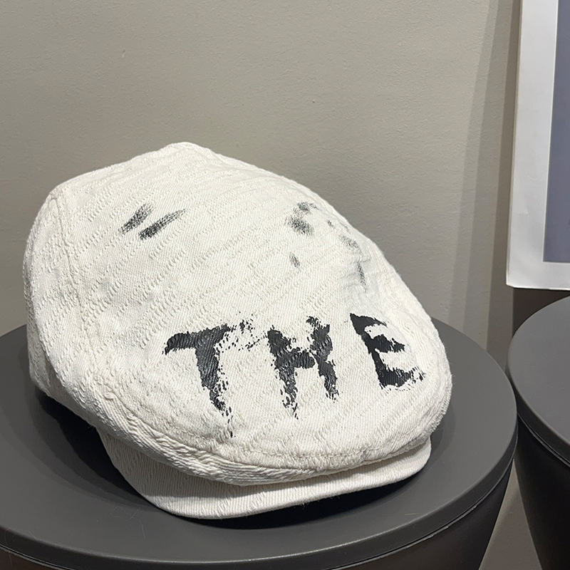 美式复古做旧字母前进帽女春夏防晒甜酷出街宽帽檐显脸小贝雷帽子